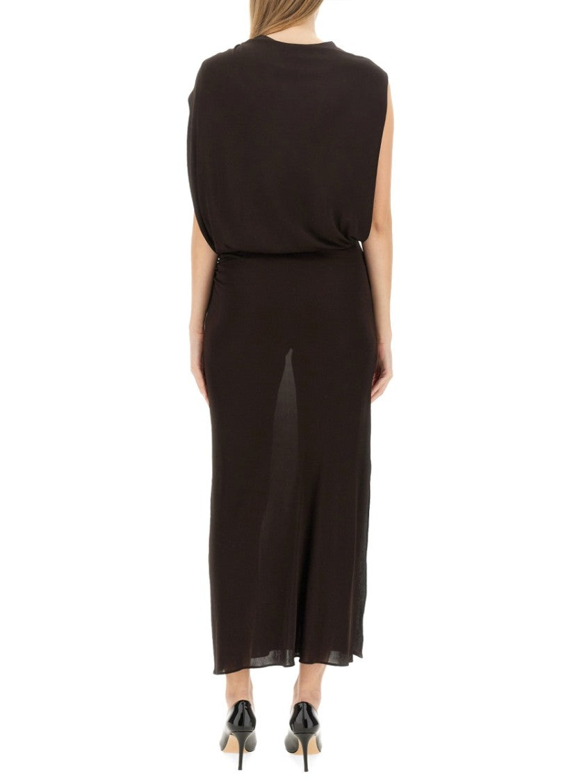Draped Evening Dress With Unique Shoulder Detail