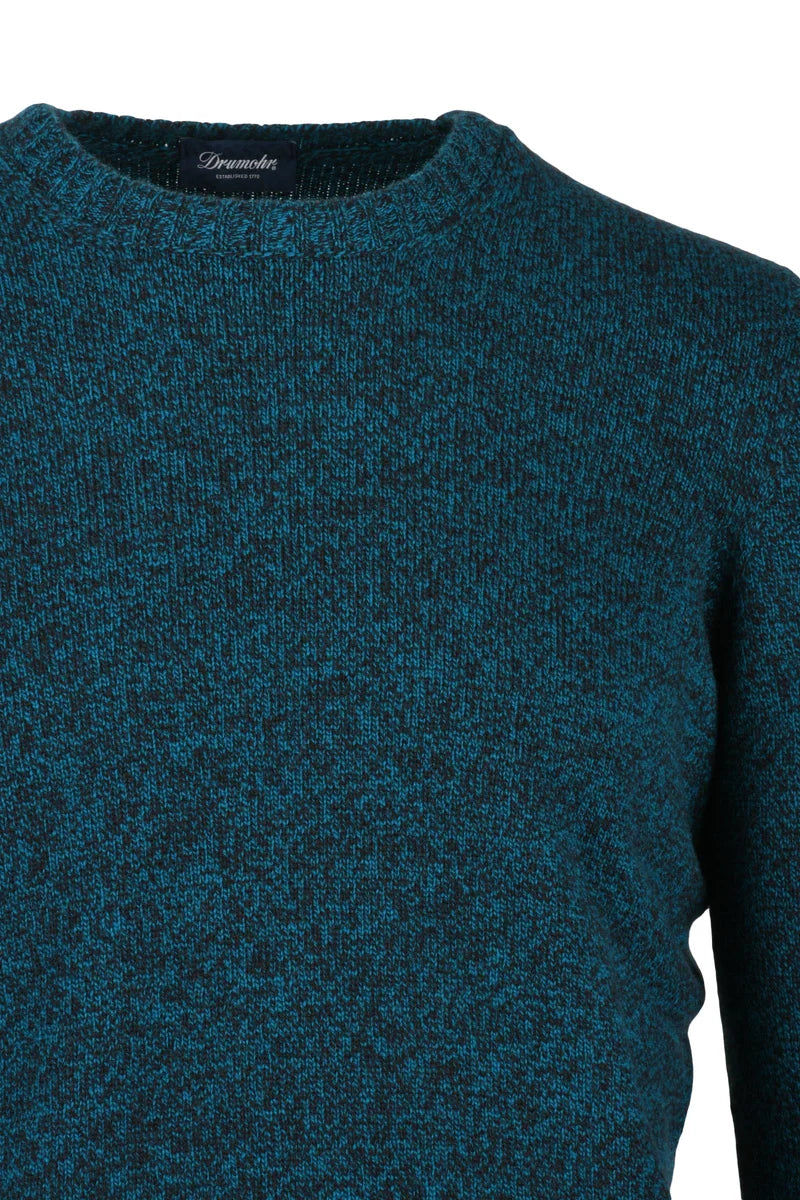 Crew Neck Lambskin Sweater - Black/Turquoise