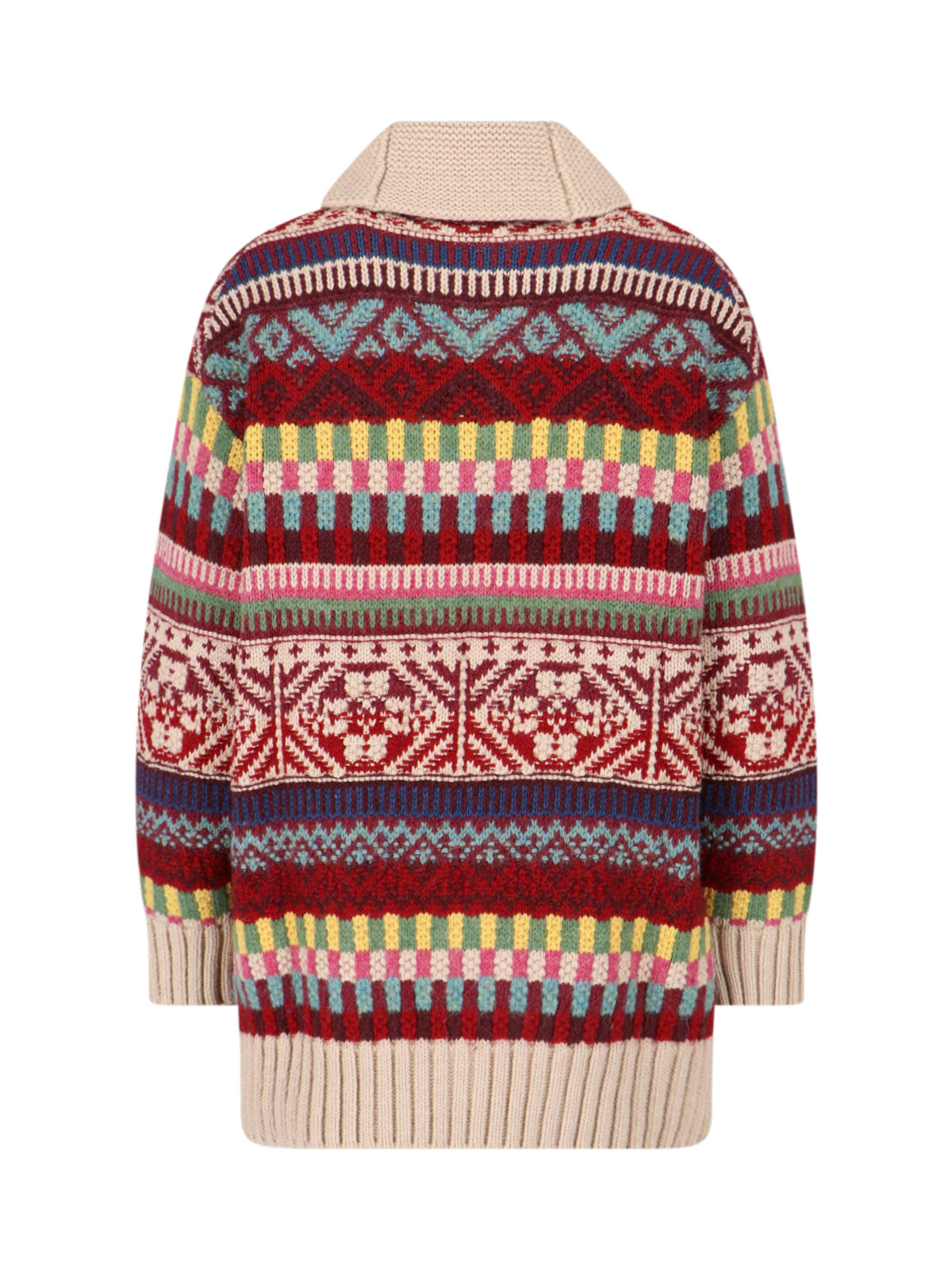 Multicolor Geometric Knit Zip Cardigan