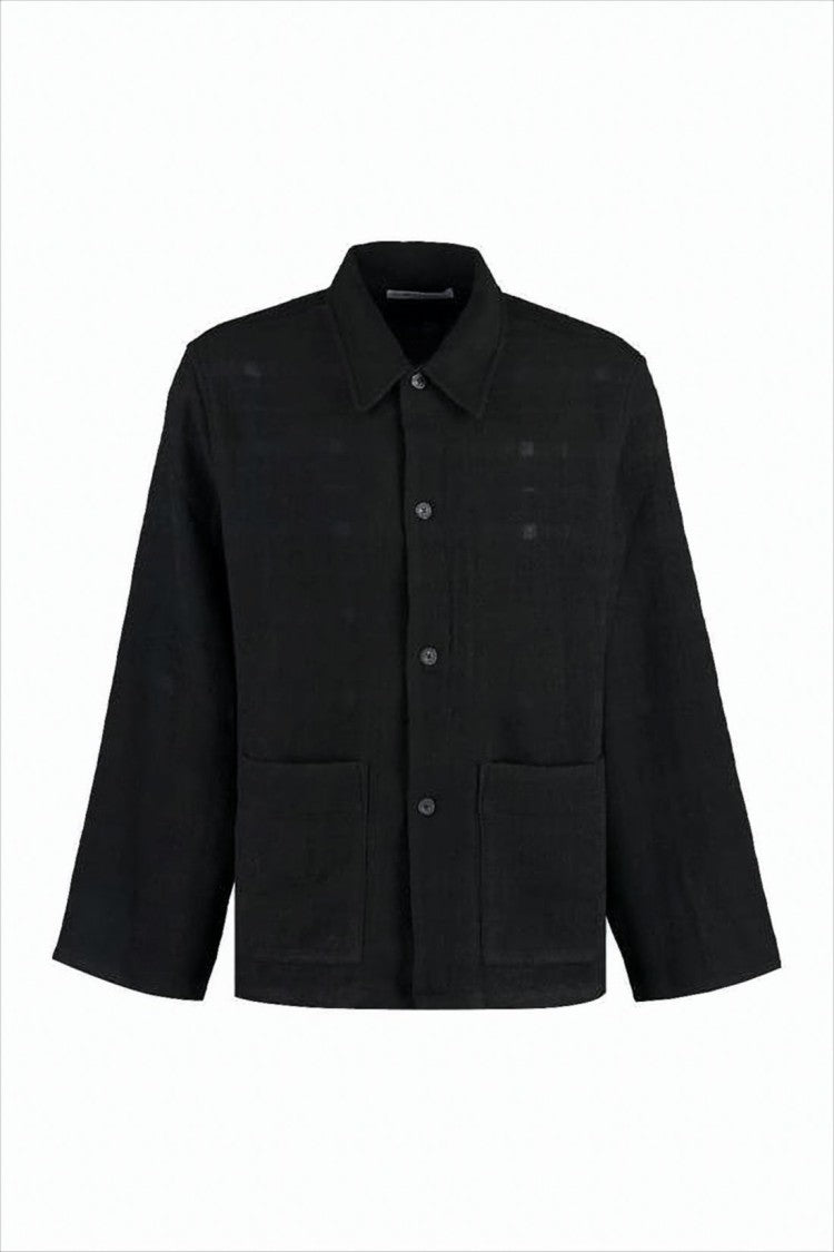 Structured Black Jacket with Classic Collar and Button Closure