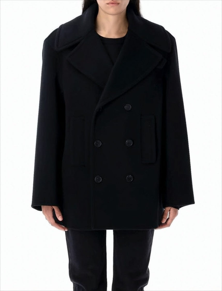 Double-Breasted Wool Coat with Wide Lapel