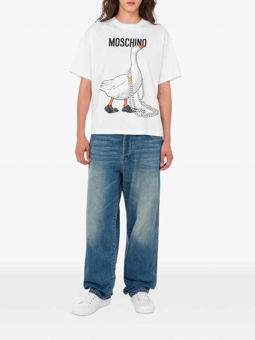 Short-Sleeved Graphic Top With Goose Motif