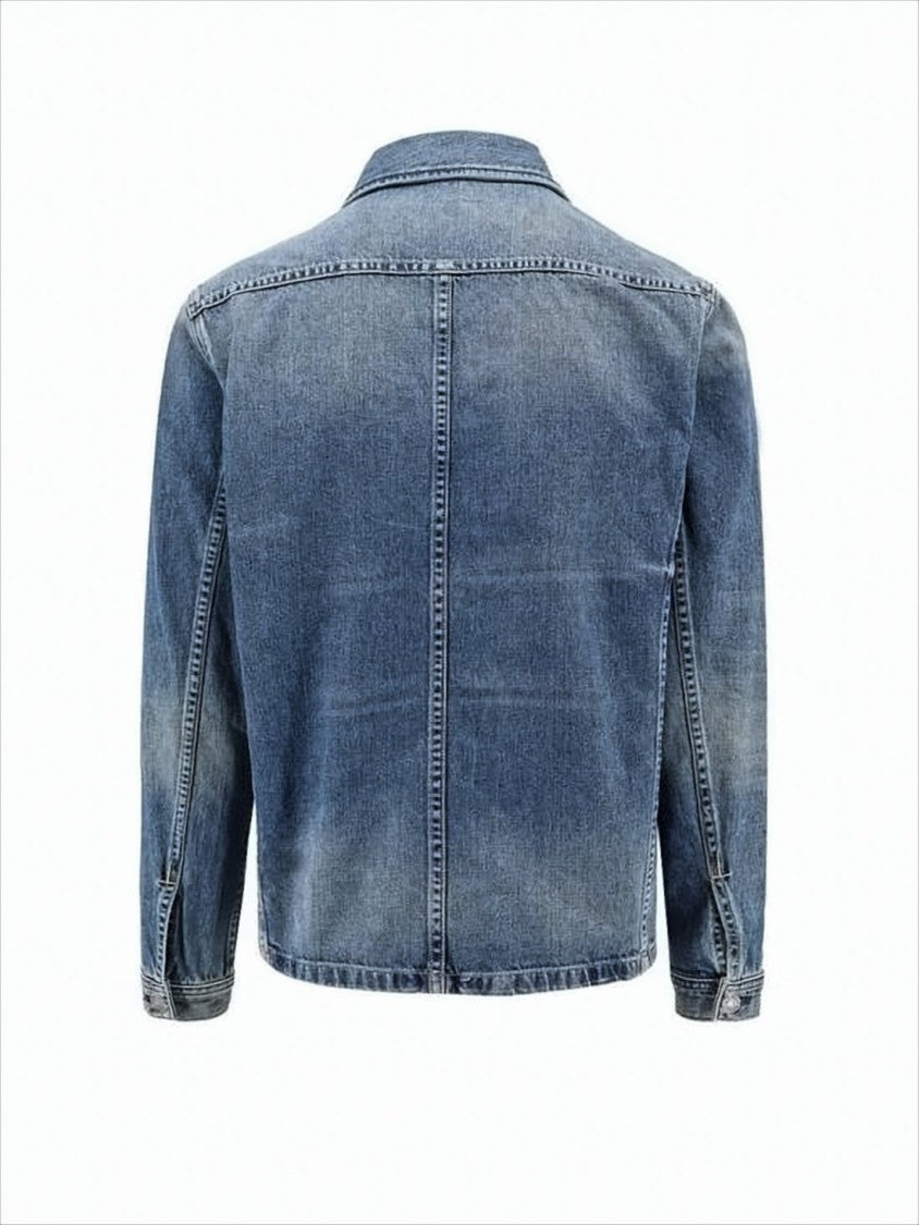 Classic Medium Blue Denim Jacket with Flap Pockets