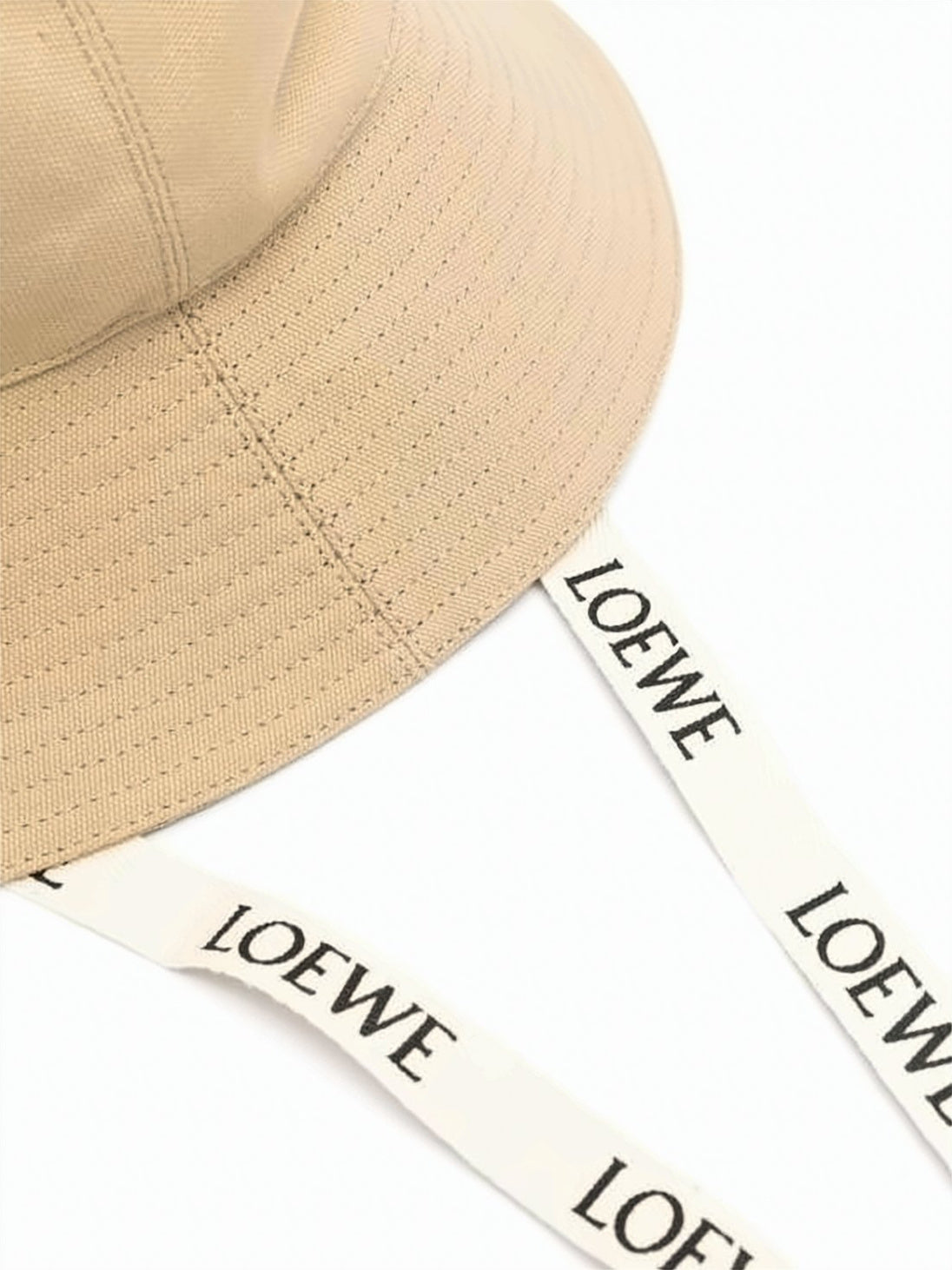 Light Beige Cotton Bucket Hat with Embossed Leather Patch