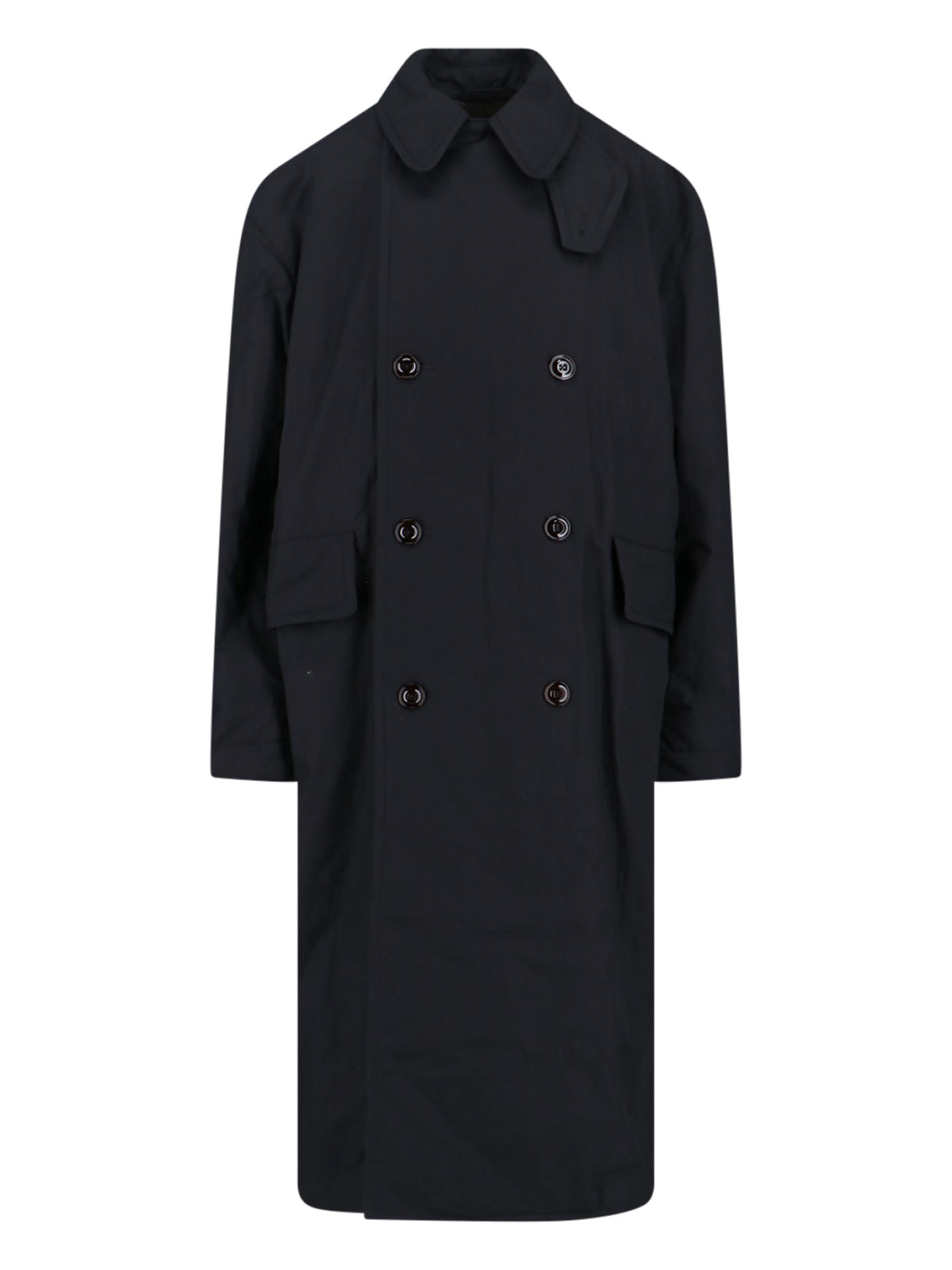 Double-Breasted Black Coat With Round Collar