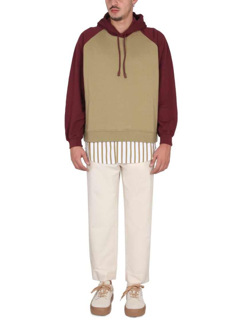 Two-Tone Cotton Sweatshirt With Drawstring Hood