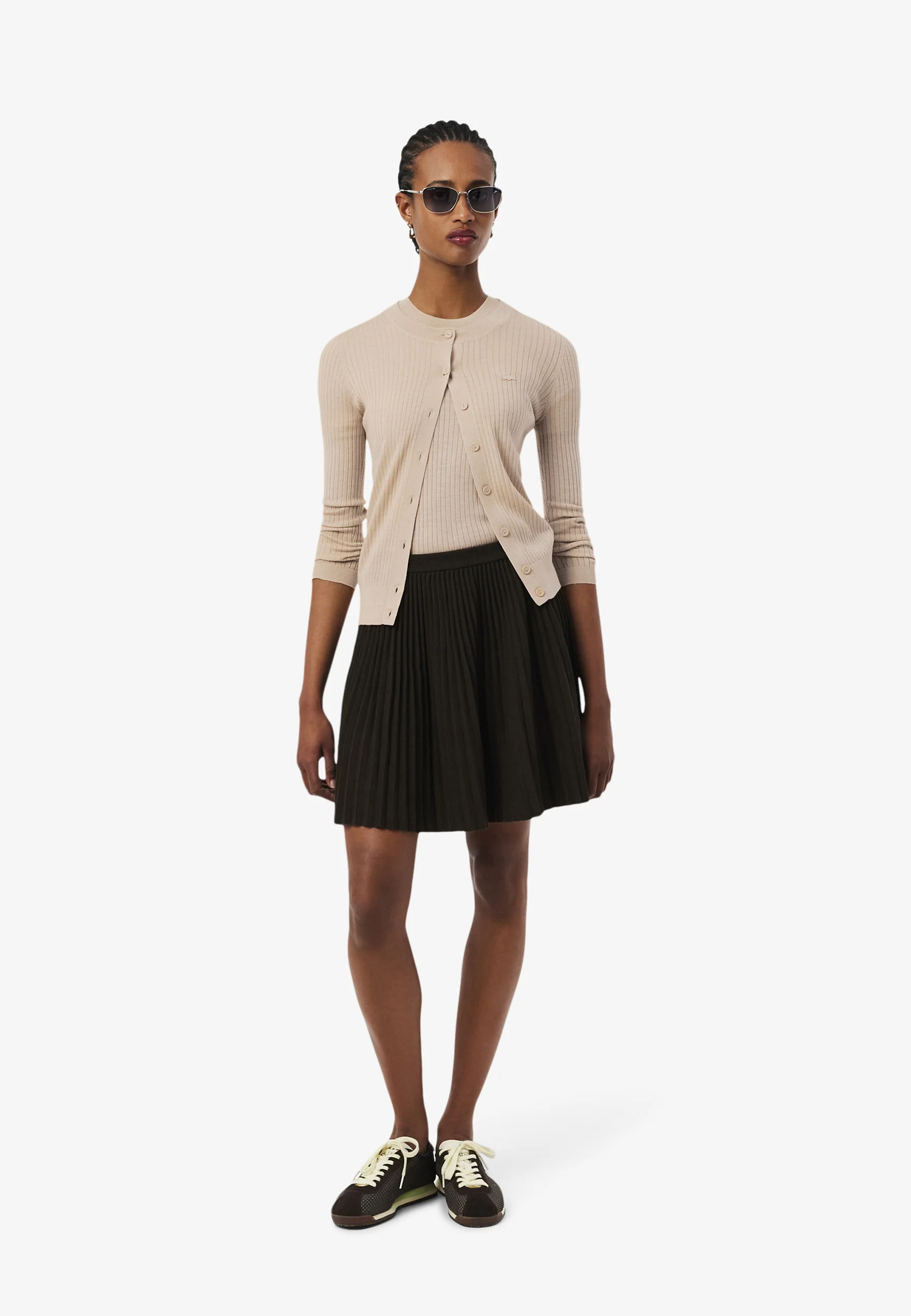 Beige Short Sleeve Ribbed Knit Top
