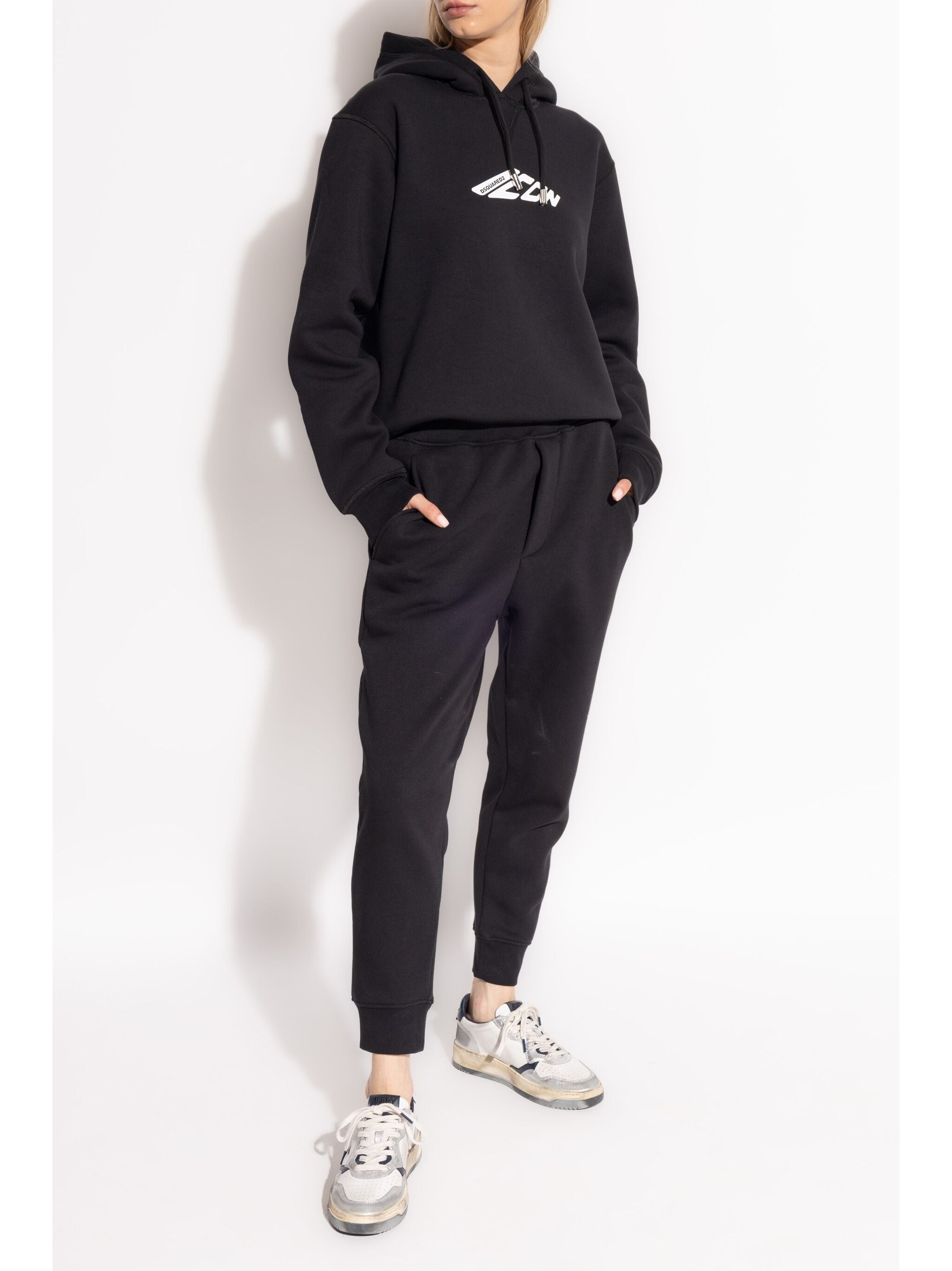 Iconic Black Hooded Logo Cotton Sweatshirt