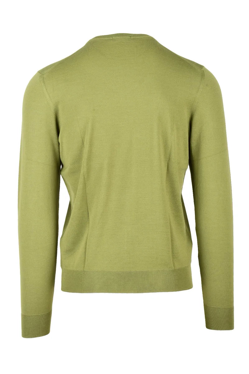Crew Neck Merino Wool Sweater - Olive Green