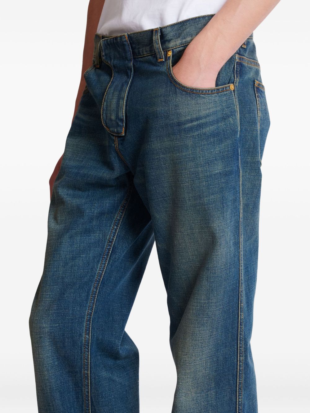 Washed Dark Blue Denim Jeans