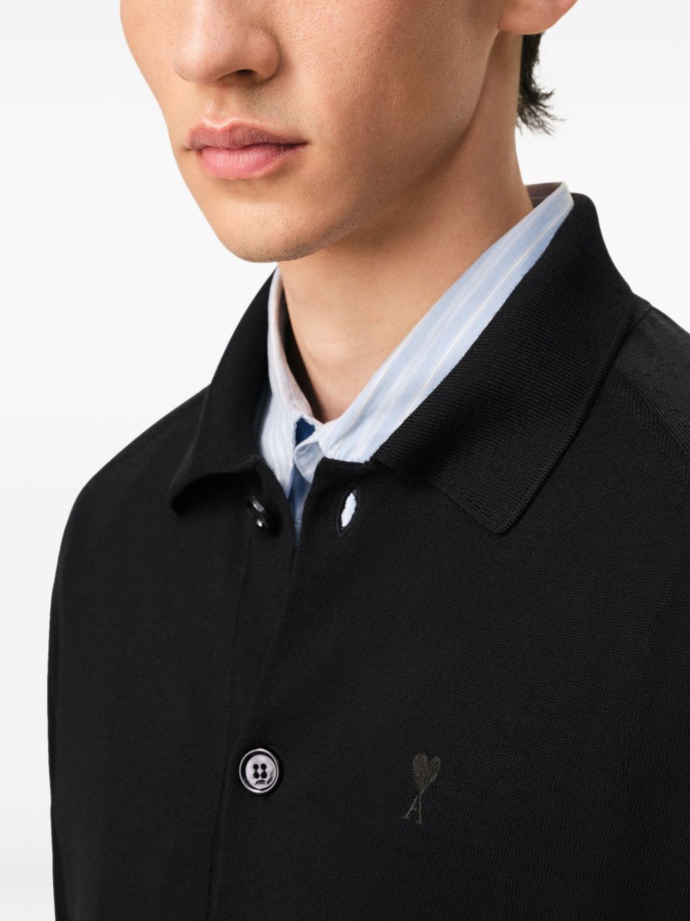 Black Polo Collar Embroidered Knit Sweater