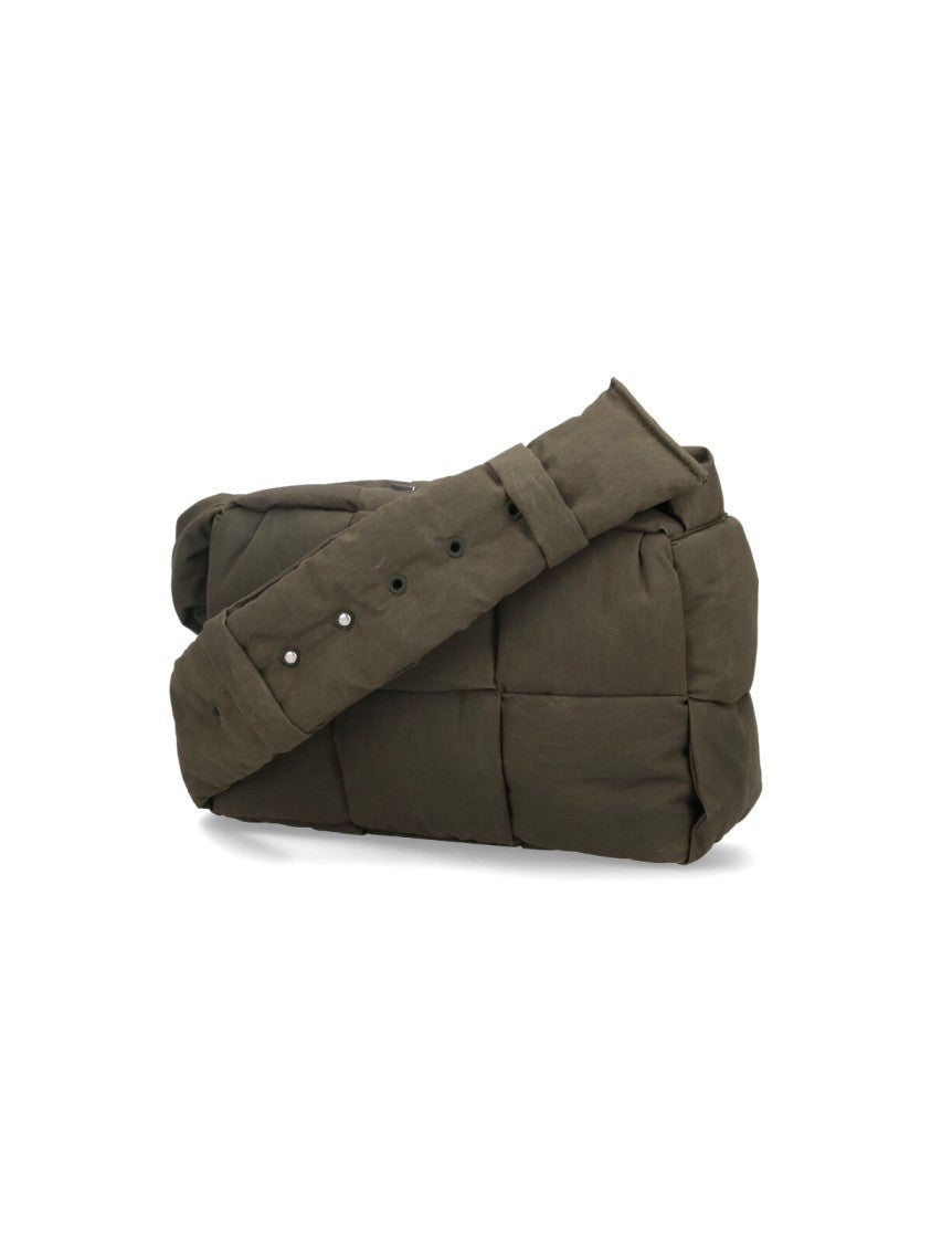 Padded Green Cotton Blend Bag With Intreccio Design