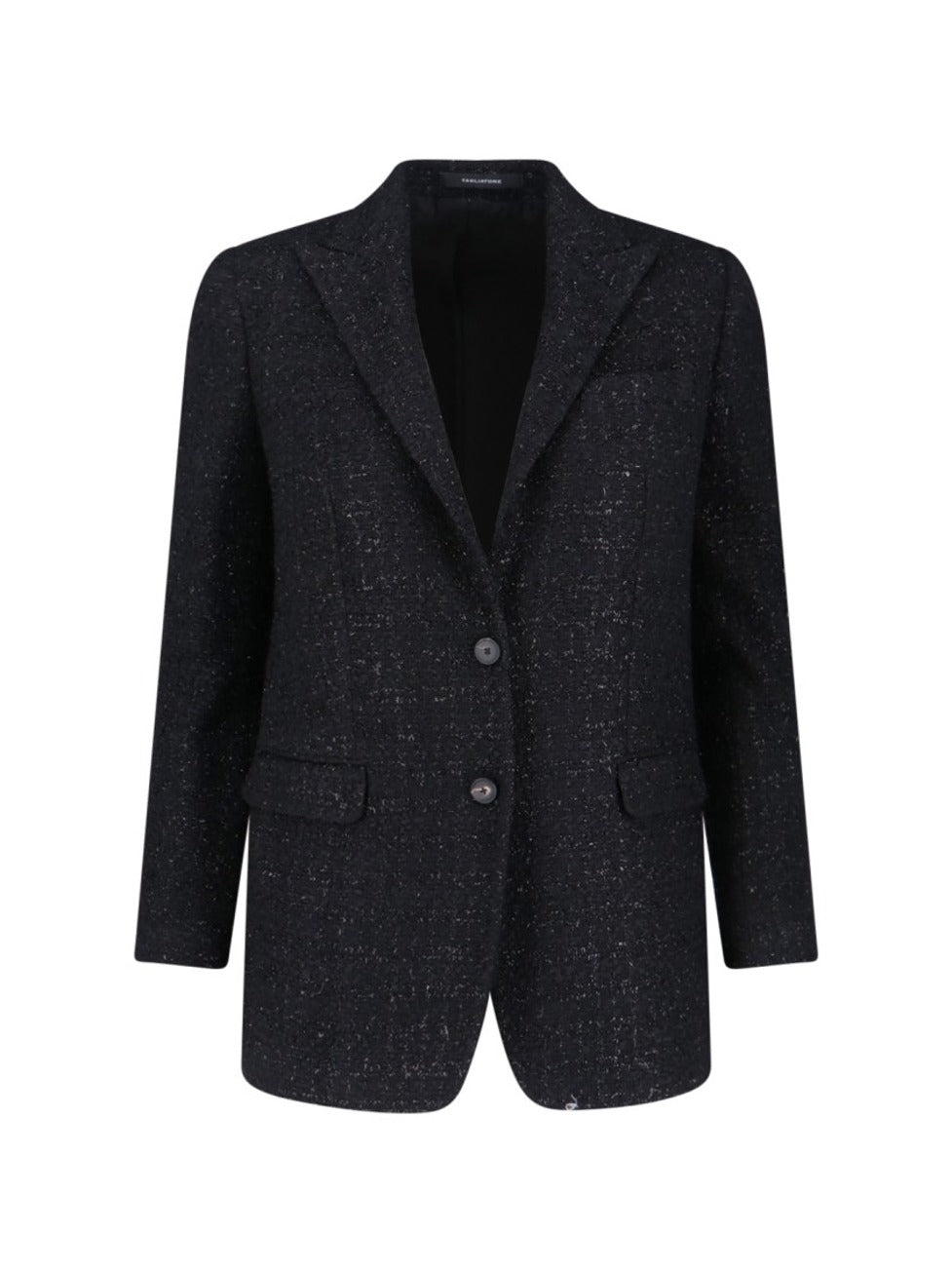 Tailored Black Jacket With Notched Lapel And Textured Fabric
