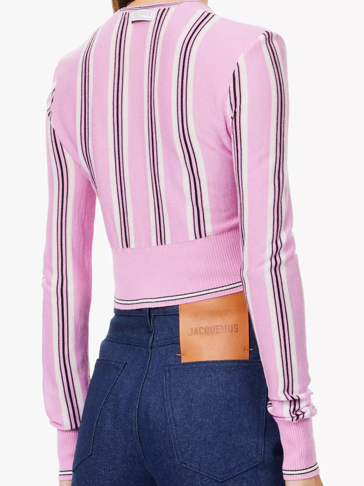 Cropped Vertical Stripe Cardigan with Button-Down Front