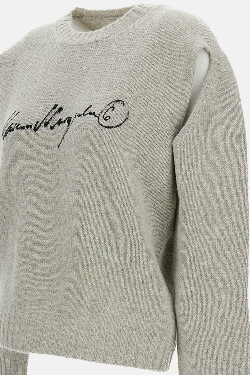Cropped Crew-Neck Sweater with Hand-Painted Logo