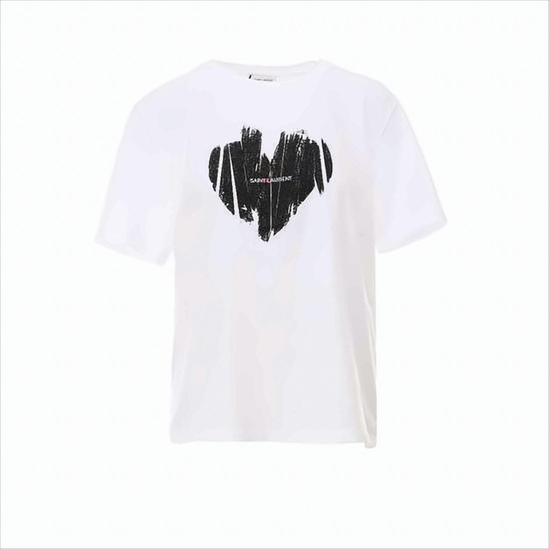 White Cotton Saint Laurent T-Shirt with Bold Heart Graphic