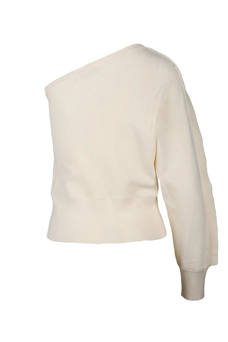 One-Shoulder Viscose Polyester Top - White