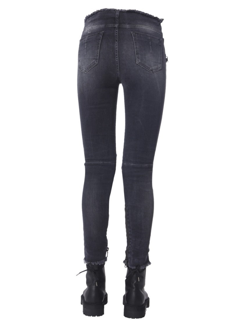 Distressed Black Lace-Up Skinny Fit Jeans