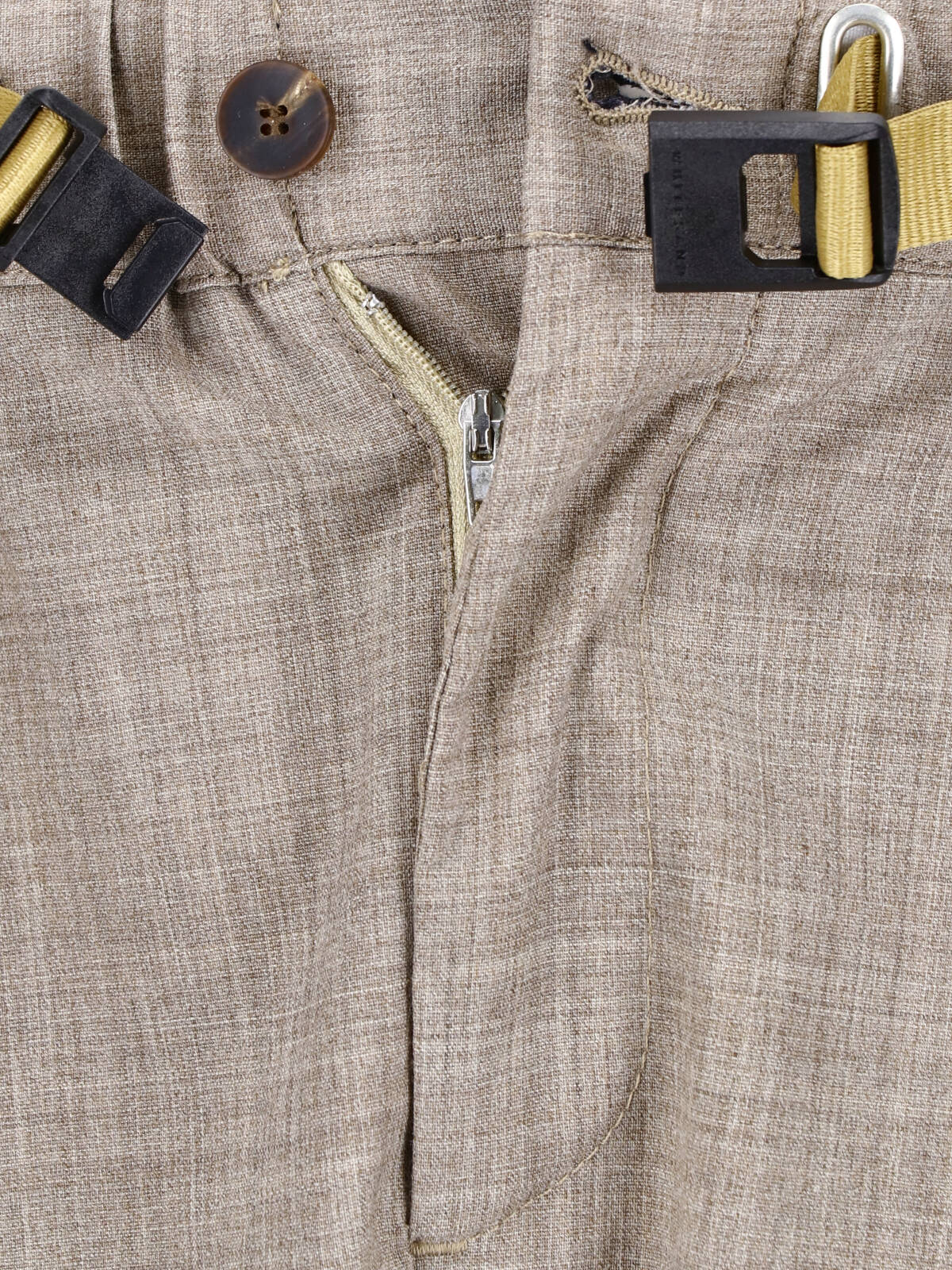 Beige Relaxed Tapered Textured Fabric Trousers