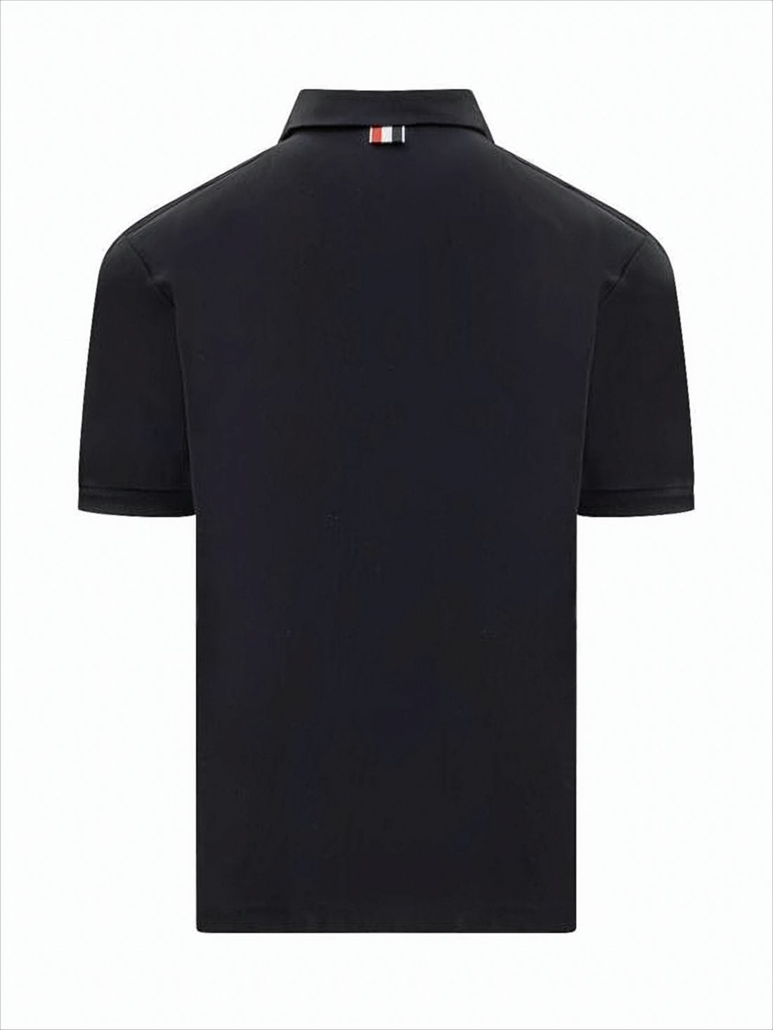 Solid Black Polo Shirt with Tricolor Stripe Detail