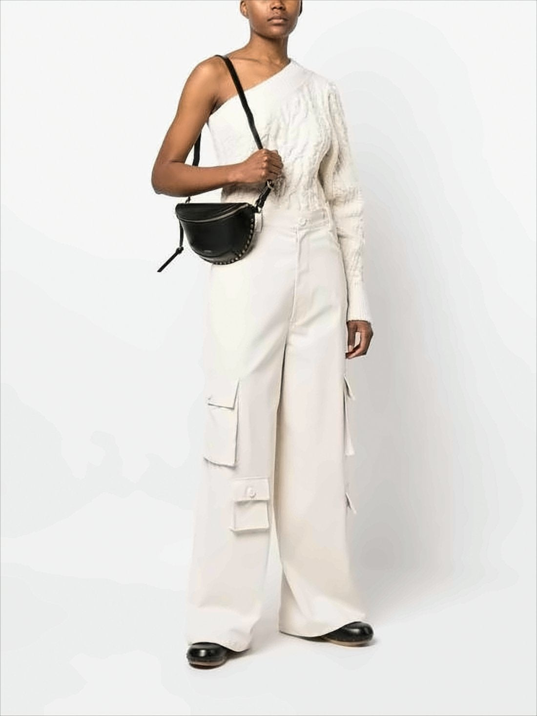 Crescent-Shaped Shoulder Bag with Gold-Tone Studs