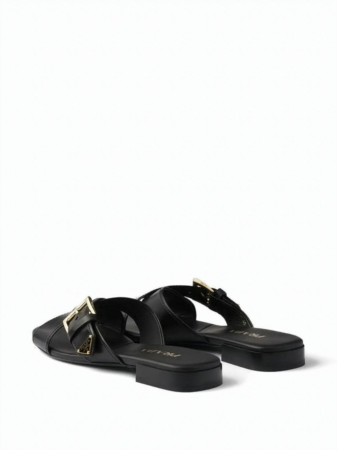 Calf Leather Flat Mule Sandal with Gold-tone Detailing