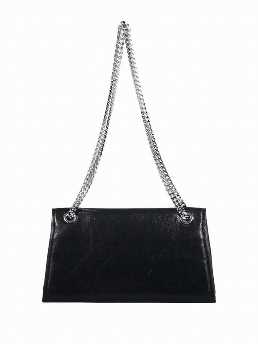 Rectangular Lambskin Leather Shoulder Bag with Metallic Logo