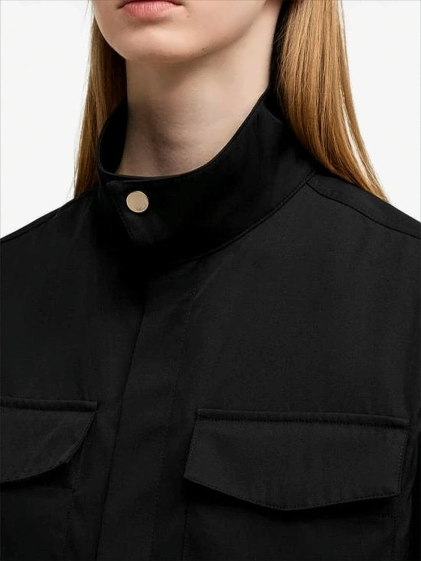 Structured High Stand Collar Shirt With Flap Pockets