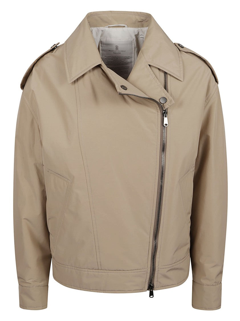 Cropped Jacket With Diagonal Zipper