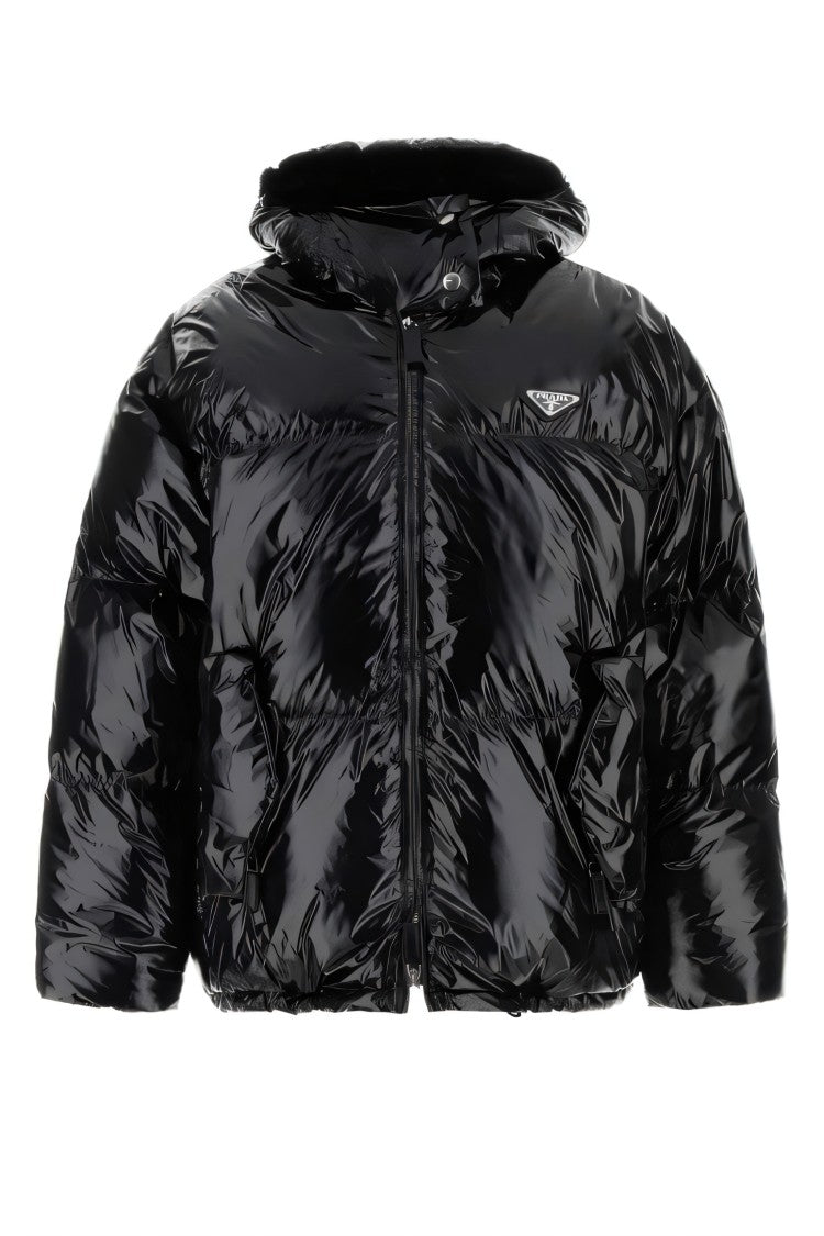 Glossy Black Down Puffer Jacket With Quilted Design