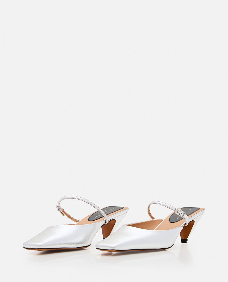 Metallic Finish Faux Leather Mules