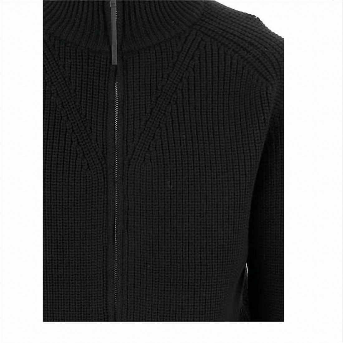 Full-Zip Black Merino Wool Cardigan