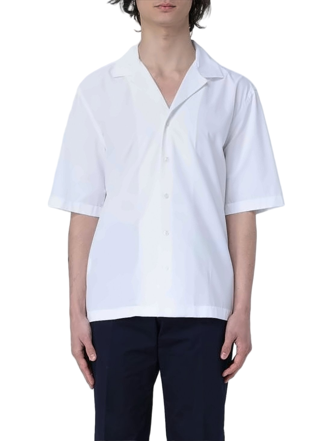Short-Sleeved Cotton Shirt with Classic Collar and Button-Down Front
