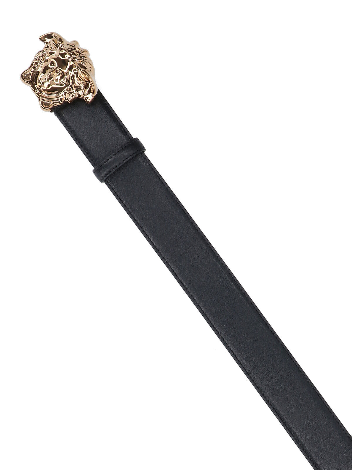 Black Leather Belt with Gold Medusa Buckle
