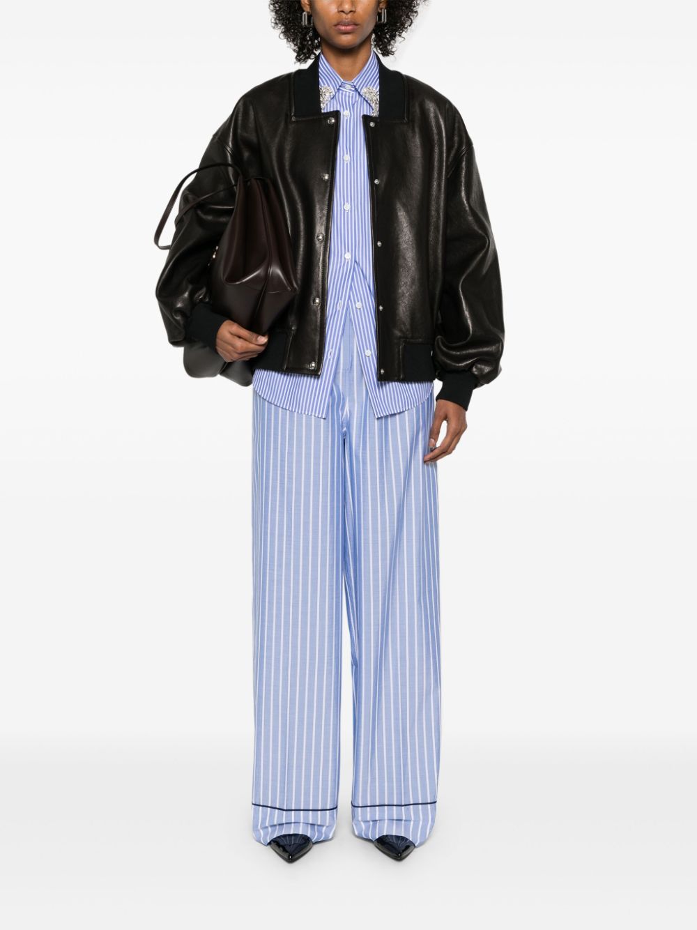 Classic Striped Shirt With Decorative Collar Embellishments