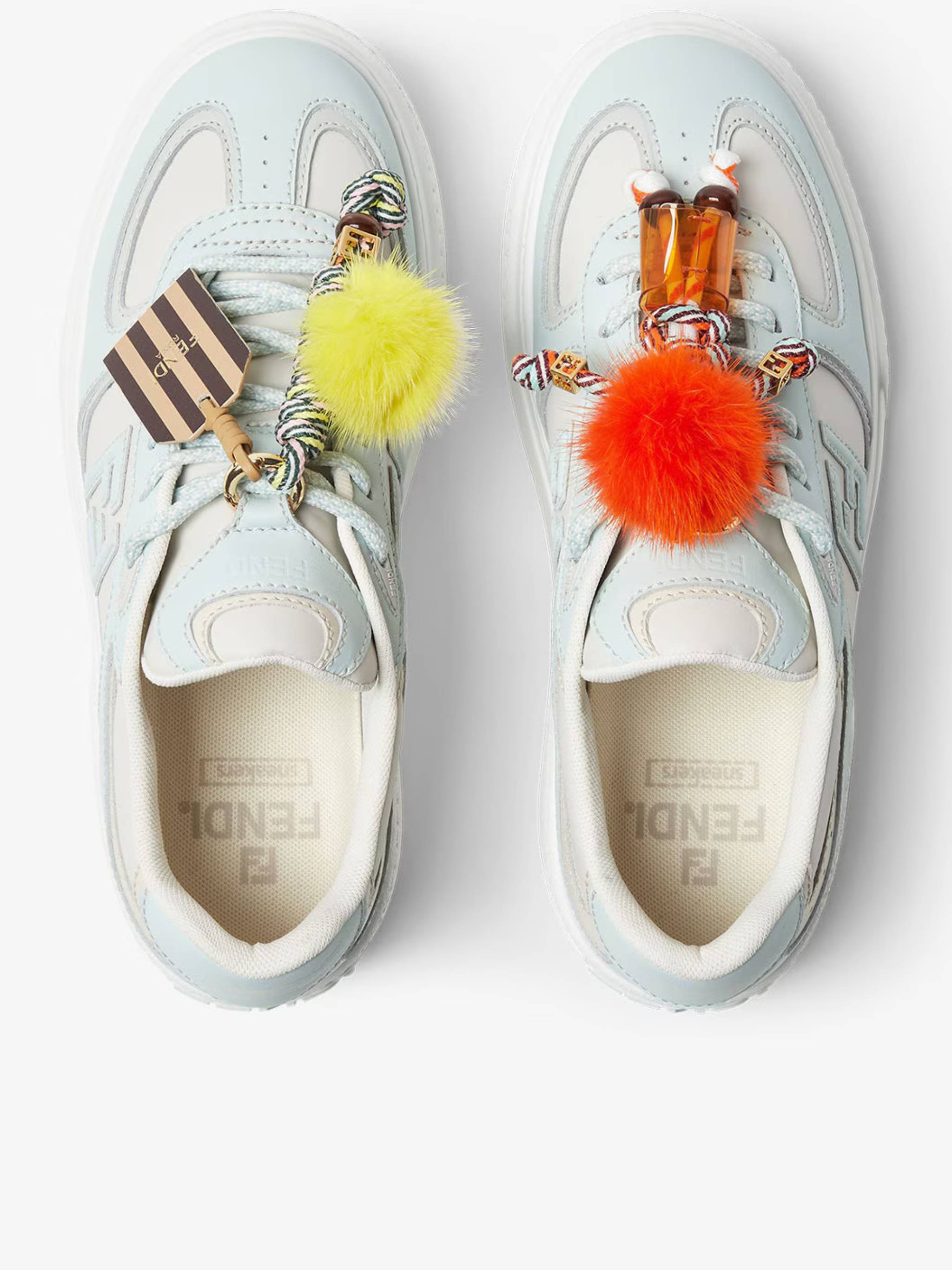 Pastel Blue and Cream Leather Sneakers with Detachable Accessories