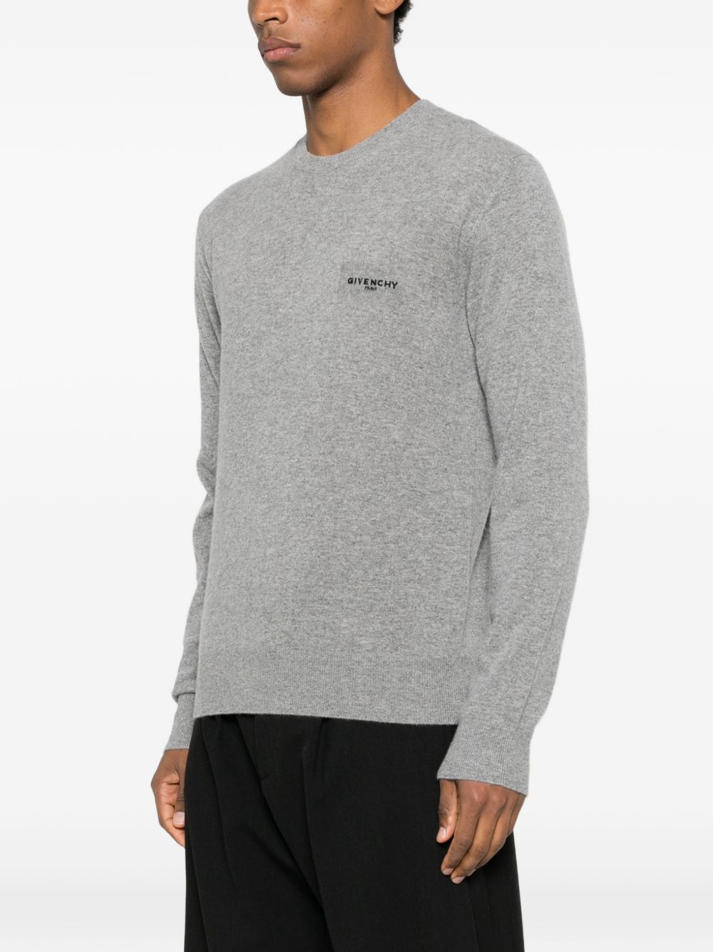 Crew Neck Grey Sweater With Logo Detail