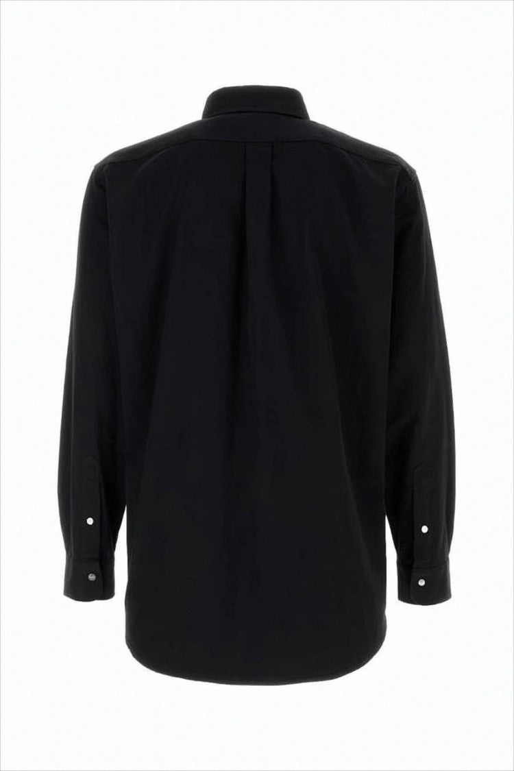 Minimalist Black Long-Sleeve Button-Down Shirt with Chest Pocket