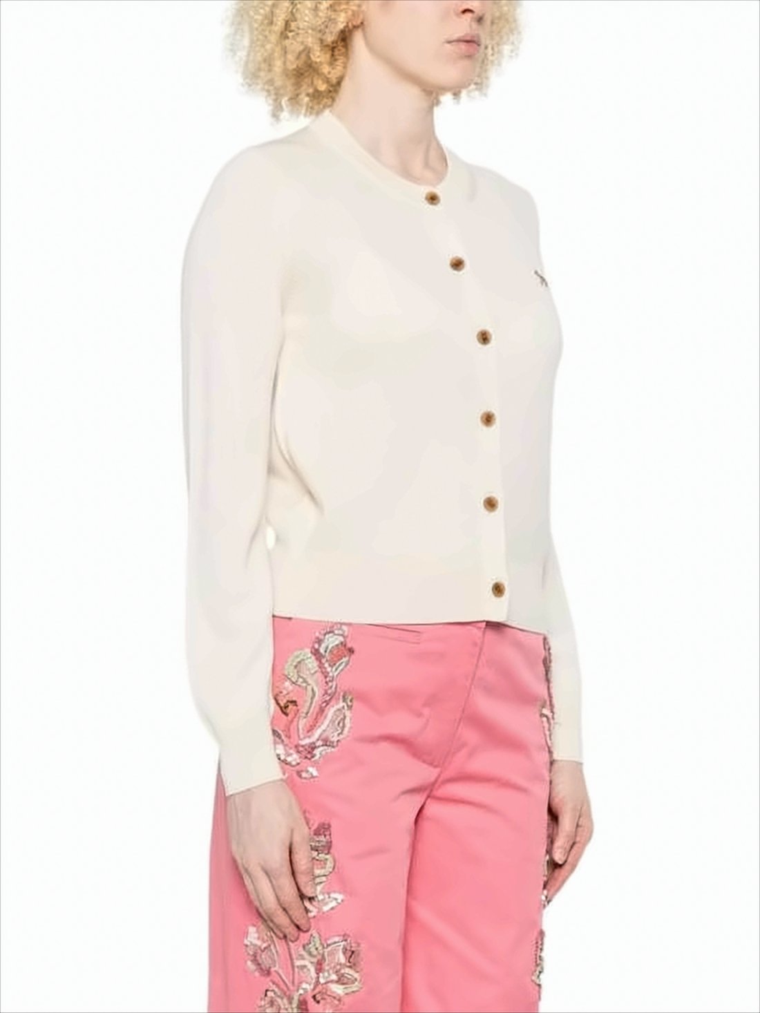 Merino Wool Cardigan with Embroidered Fox Motif