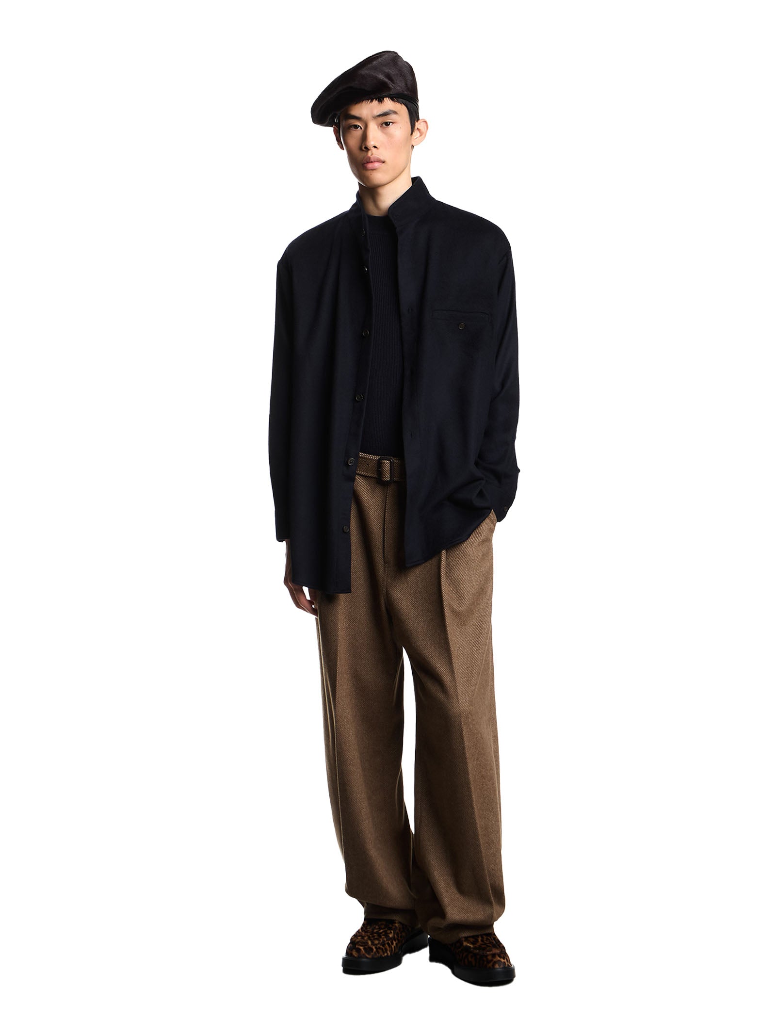 Navy Blue Virgin Wool and Cashmere Overshirt