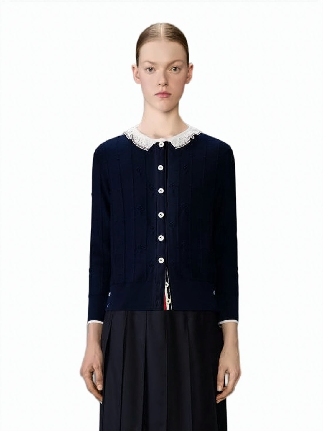 Button-Down Cardigan With Scalloped Collar And Pearl Buttons