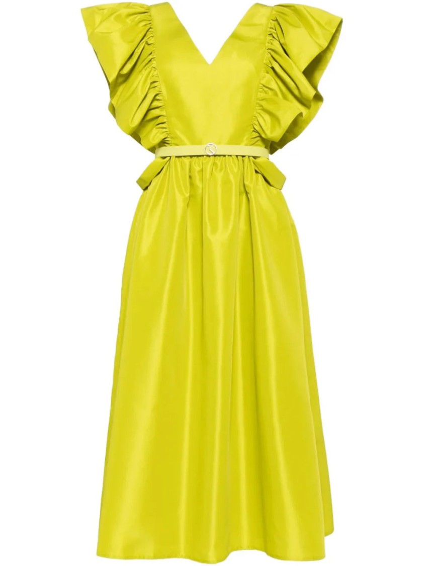 Taffeta Dress With Gathered Sleeves