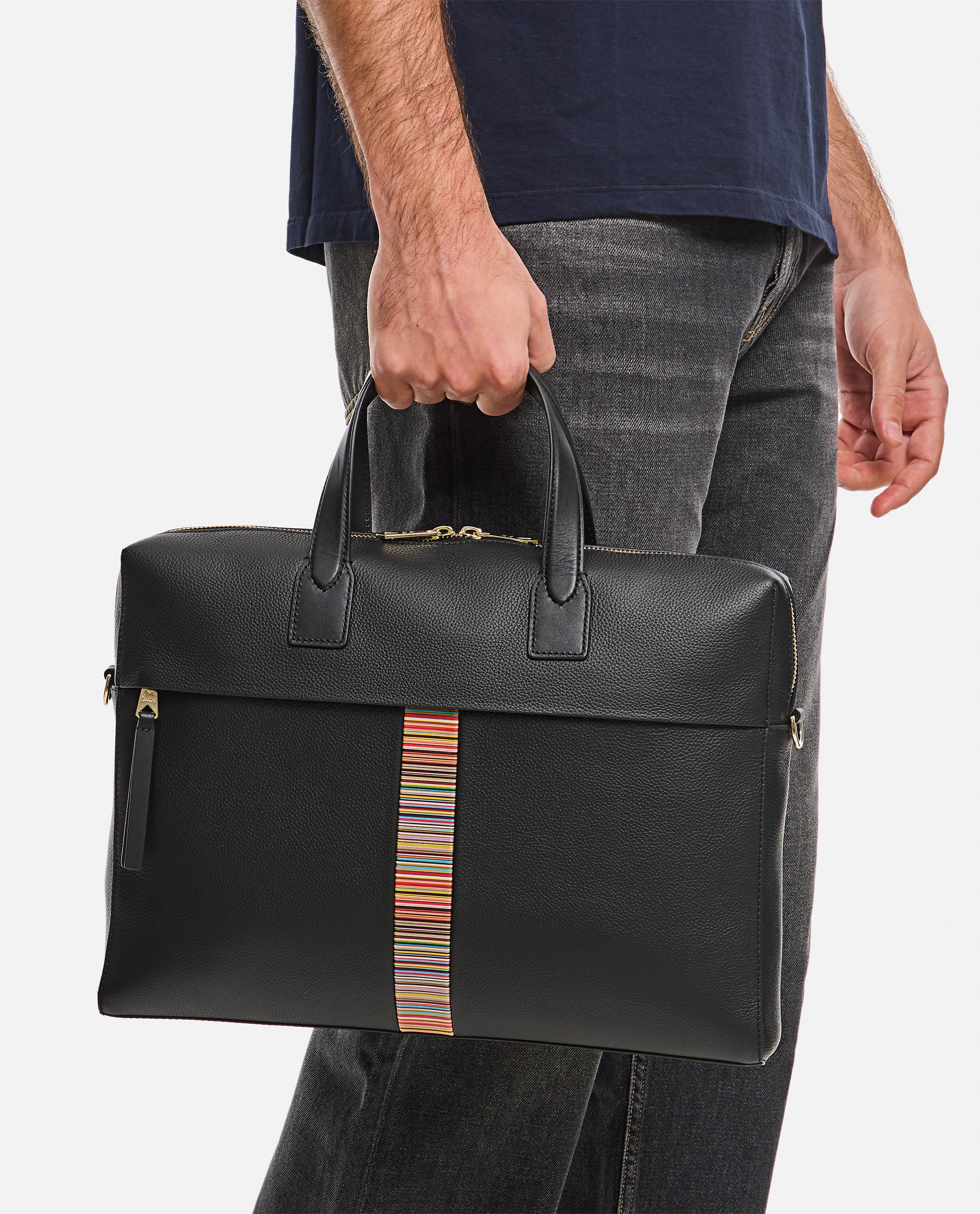 Black Leather 'Signature Stripe' Trim Folio