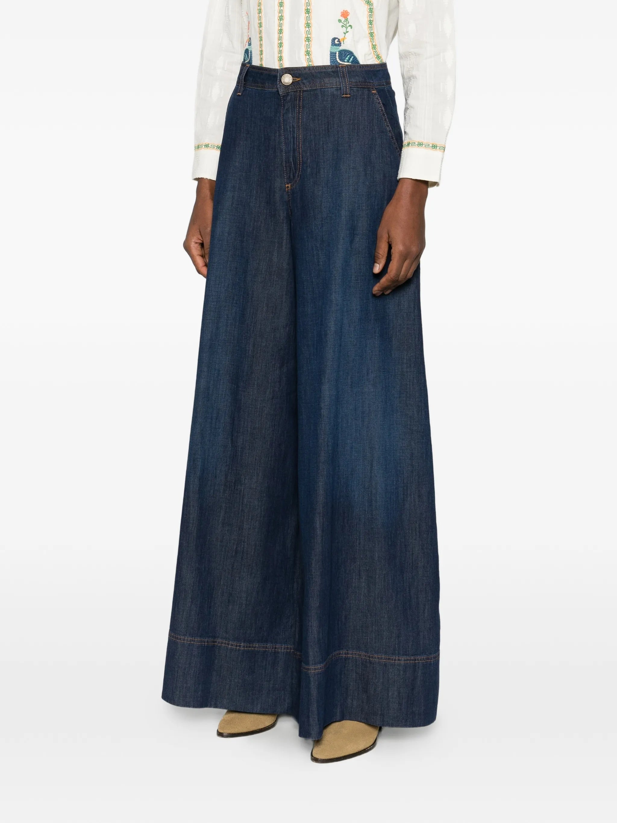 Dark Pantalone Wide-Leg Denim Jeans