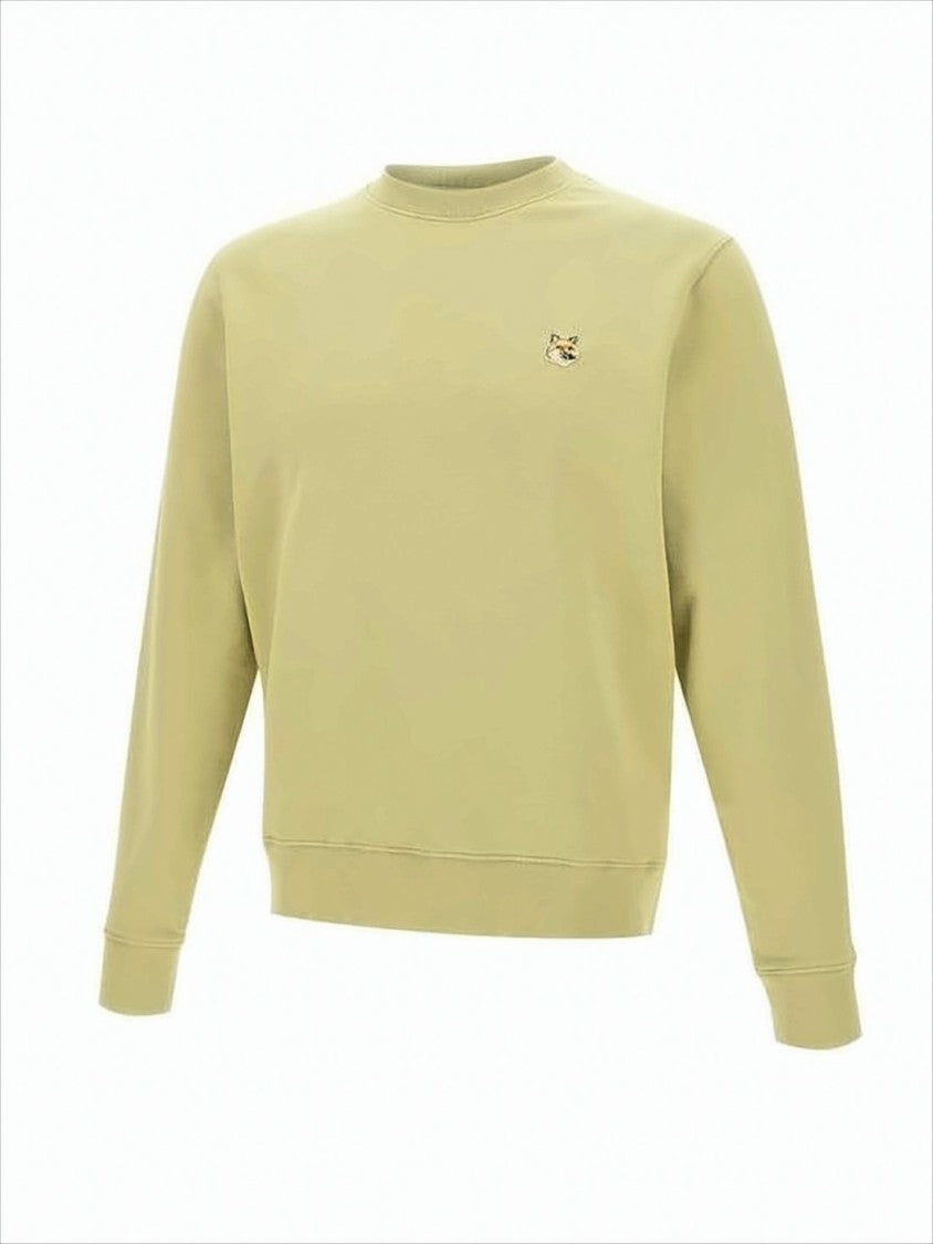 Long-Sleeve Crewneck Sweatshirt In Light Olive With Embroidered Fox Emblem