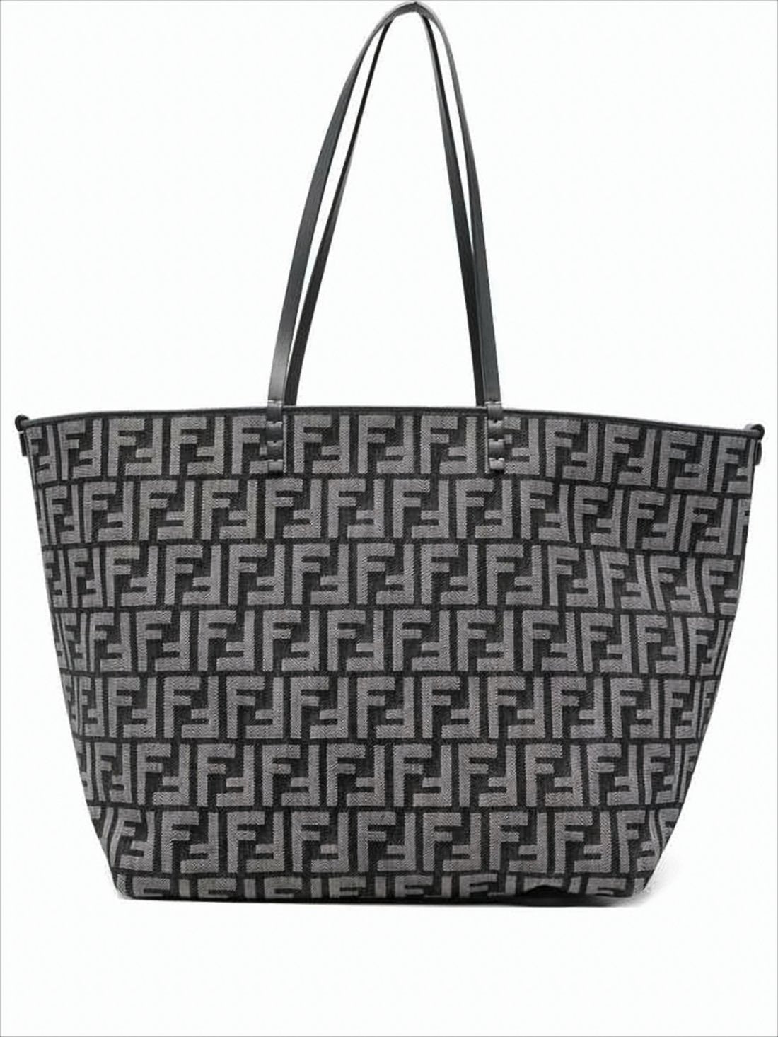 Geometric Monogram Tote Bag with Leather Accents