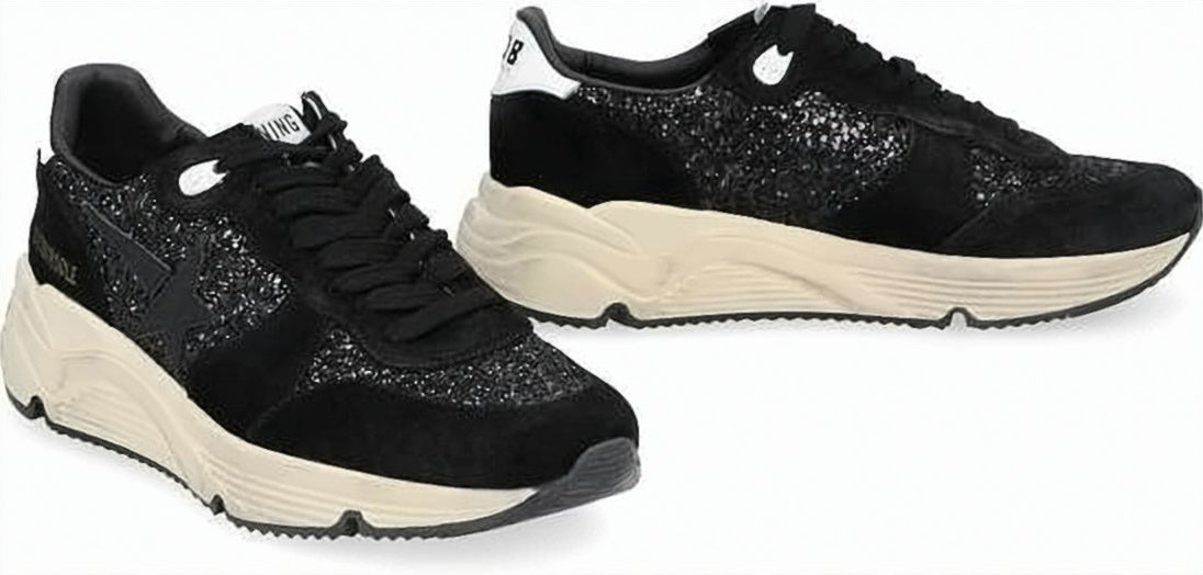 Chunky Glitter Sneakers with Star Emblem and Rubber Sole