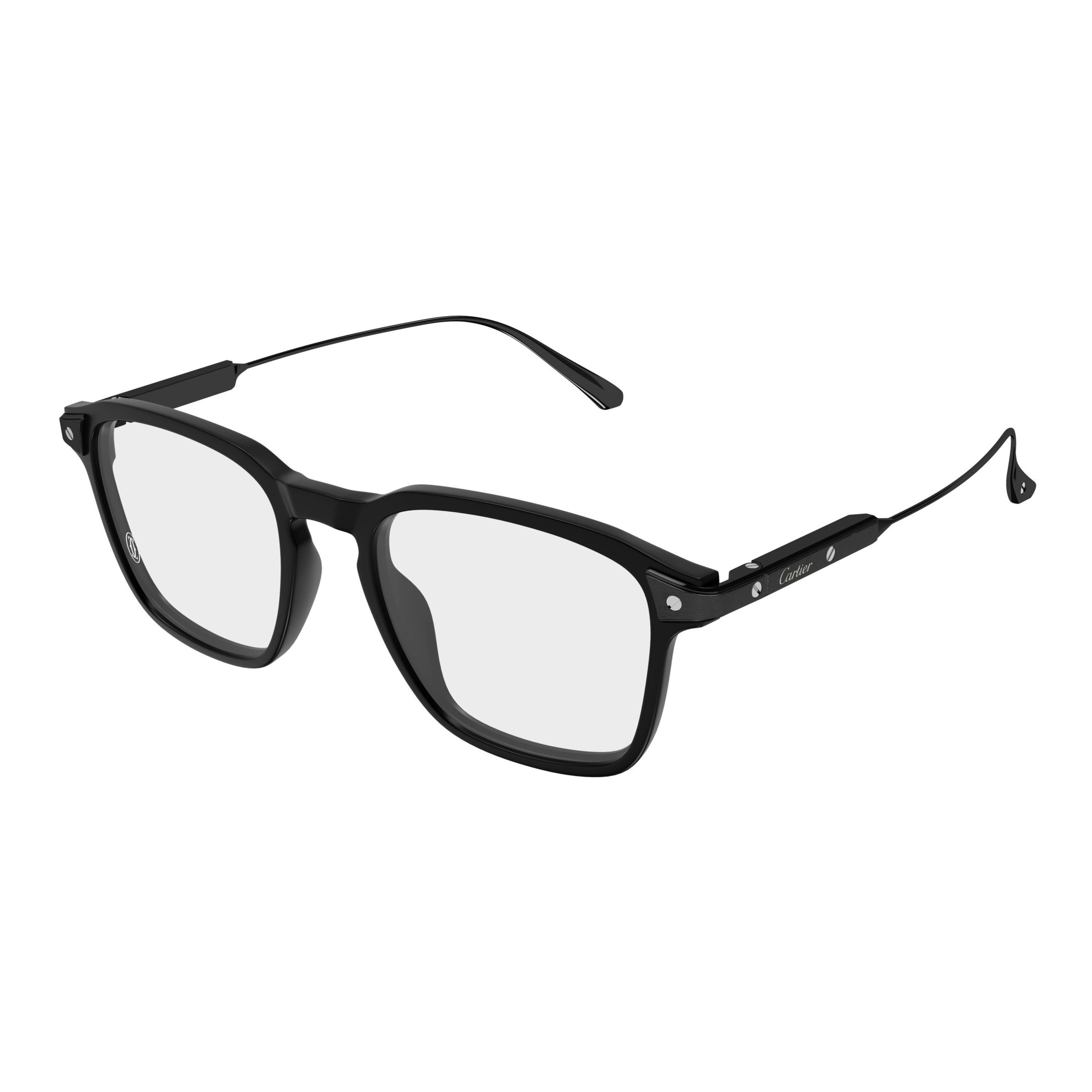 Square-Frame Black Eyeglasses with Metallic Accents