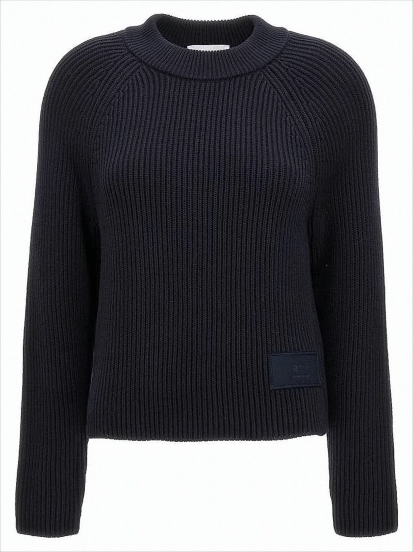 Ribbed Knit Sweater with Crew Neckline