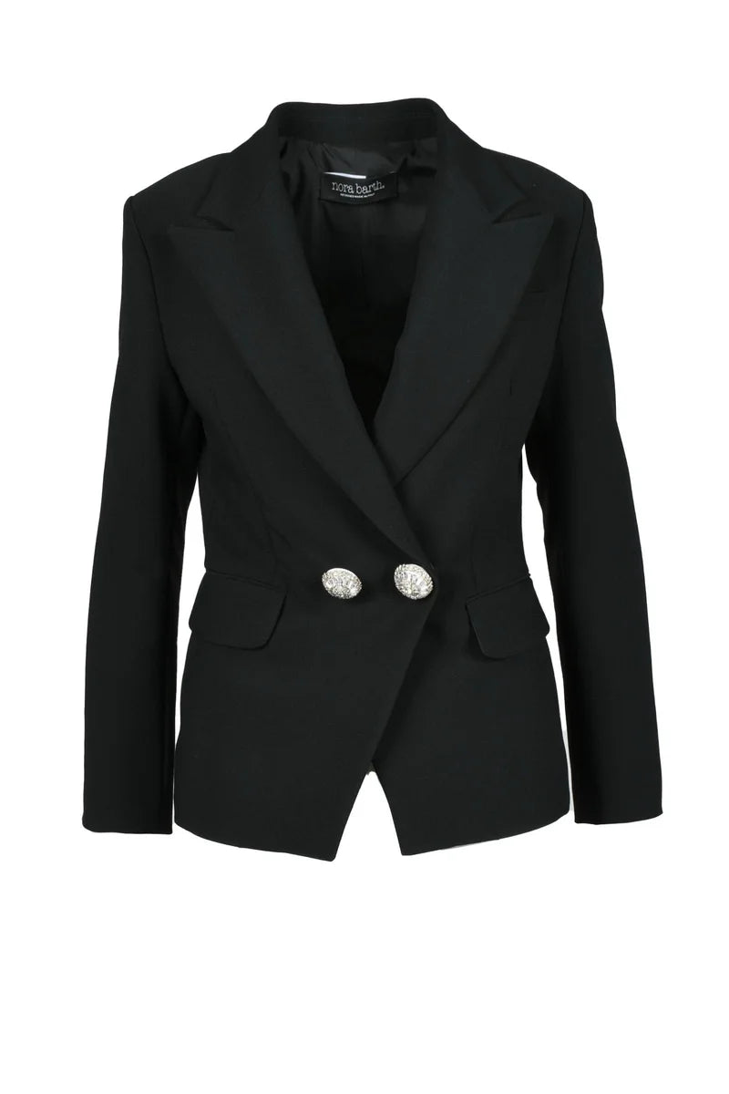 Structured Black Jacket with Decorative Buttons